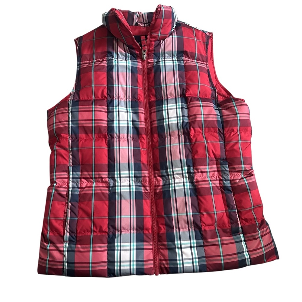 Lands End Down Feathers‎ Plaid Puffer Vest Womens Medium